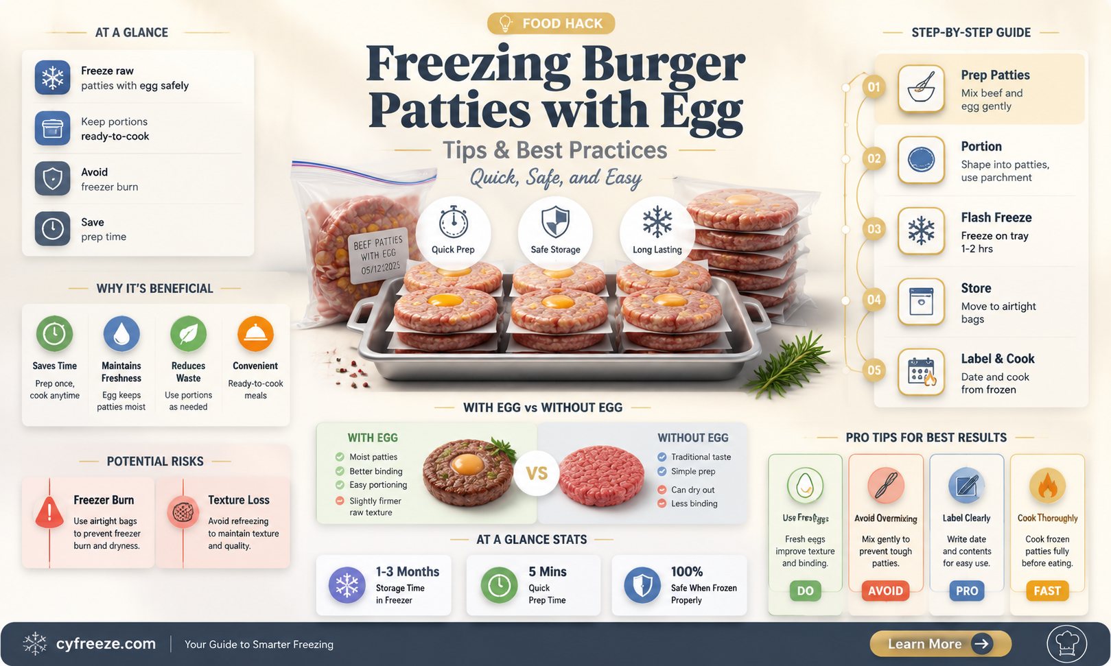 can you freeze burger patties with egg in them