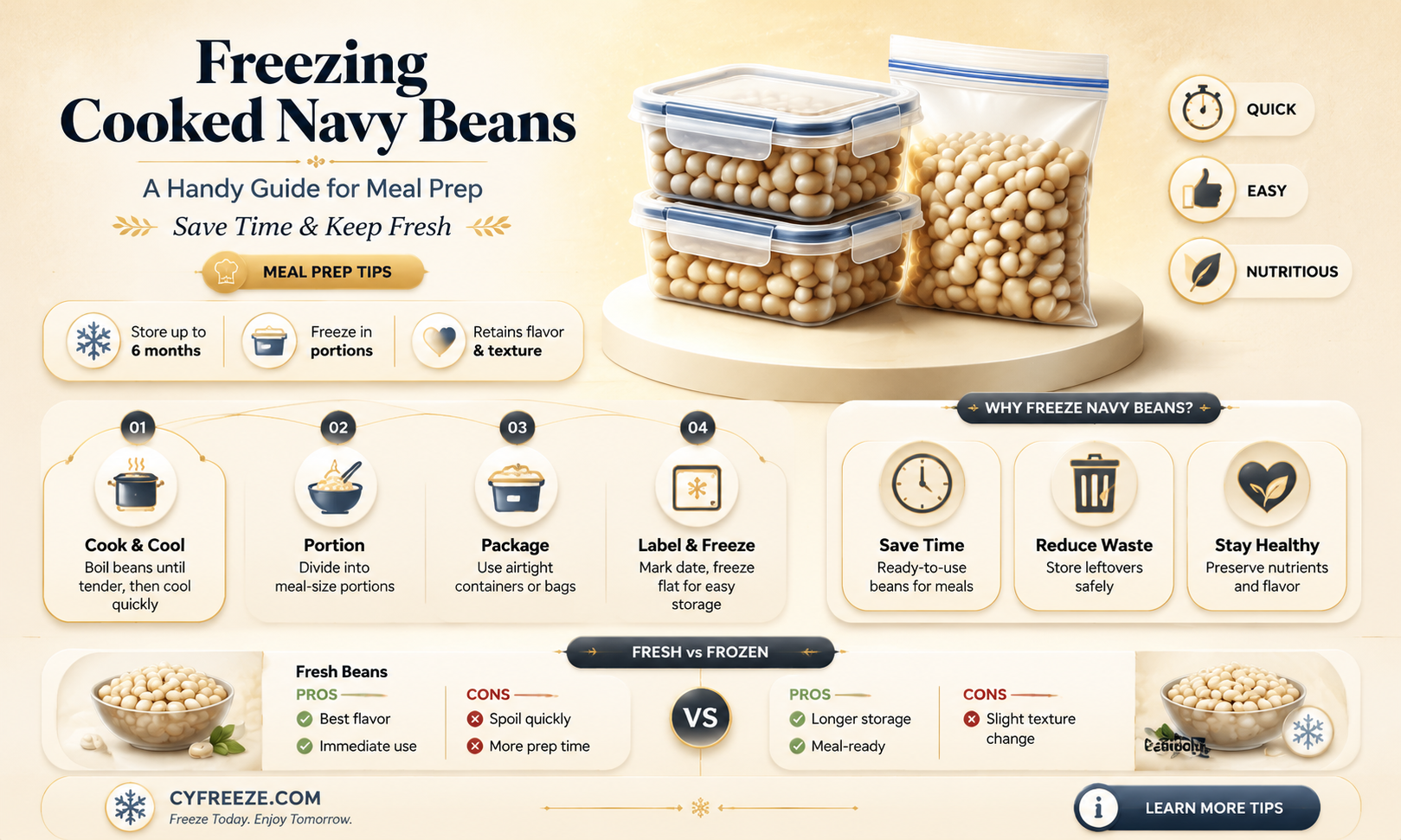 can you freeze cooked navy beans