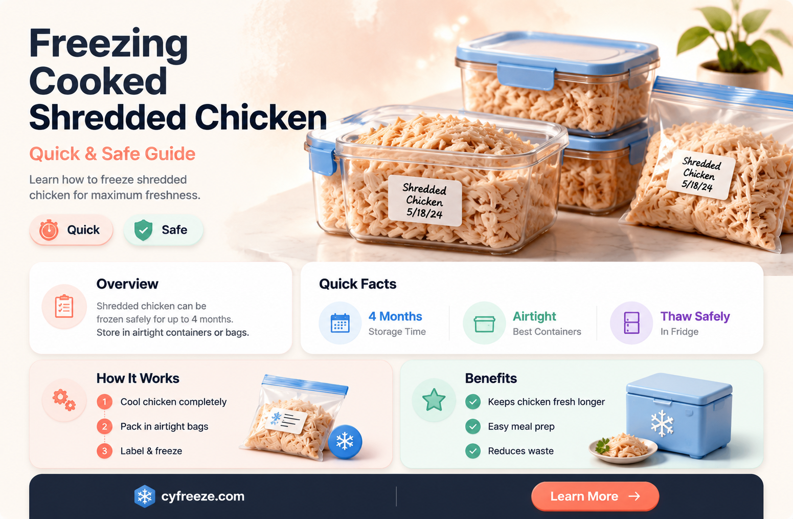 can you freeze cooked shredded chicken