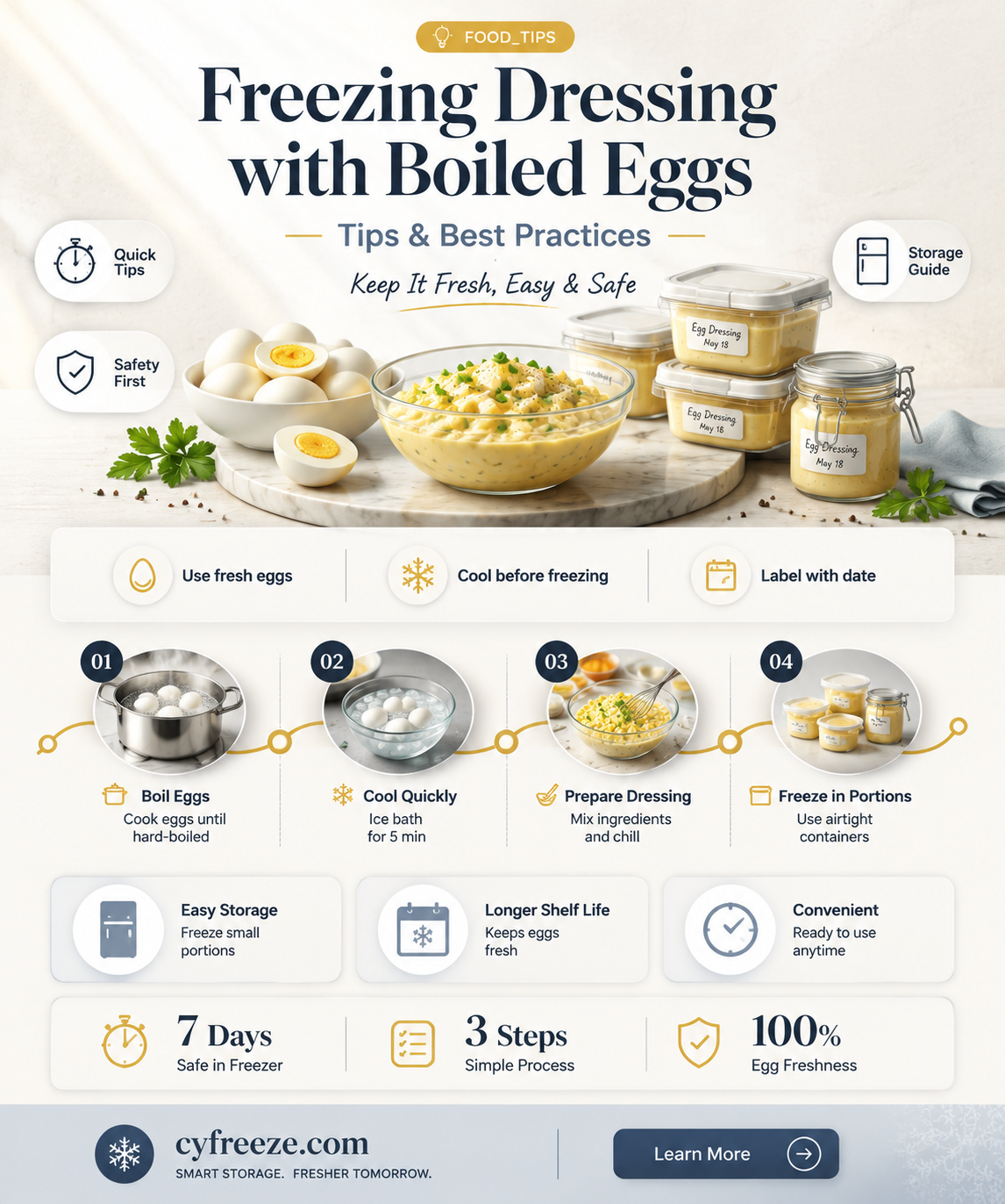 can you freeze dressing with boiled eggs in it