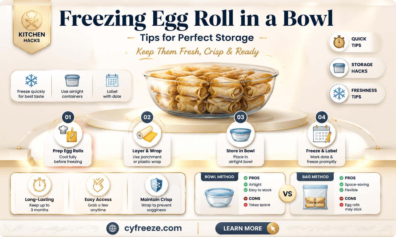 can you freeze egg roll in a bowl