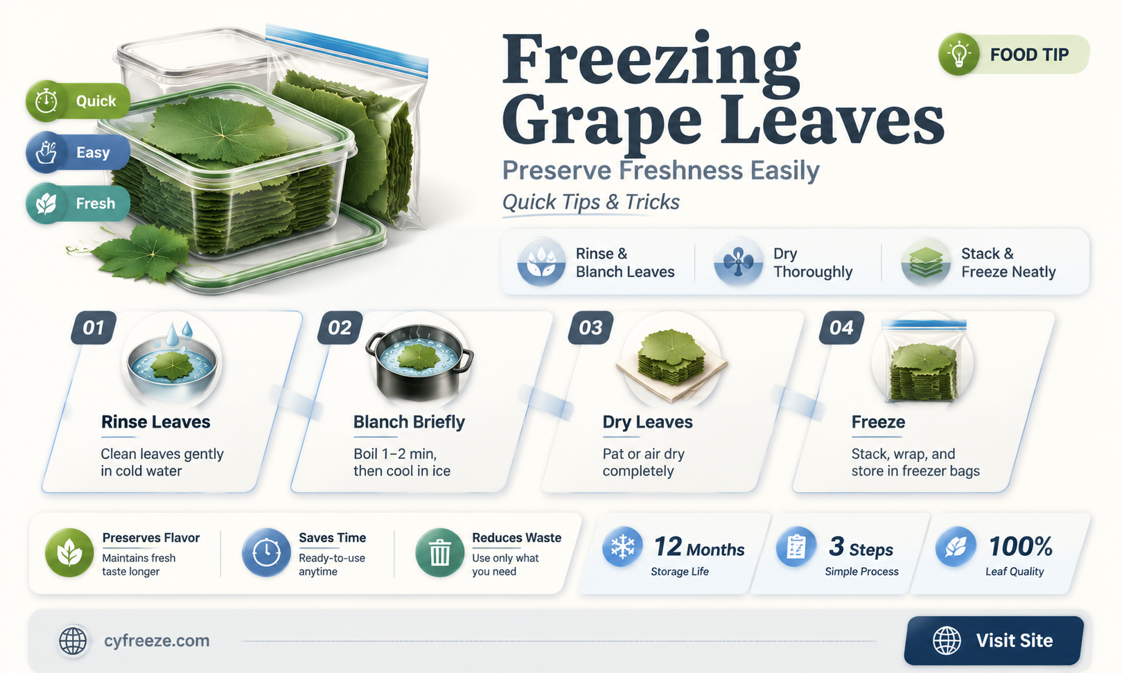 can you freeze grape leaves for later use