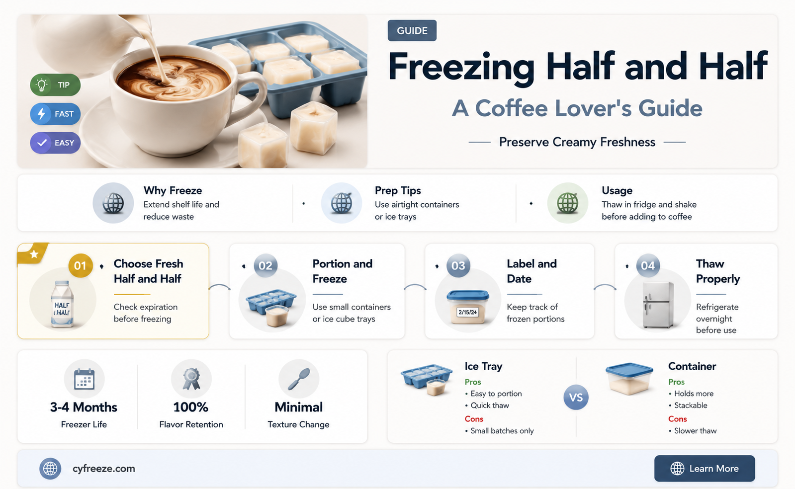can you freeze half and half for use in coffee