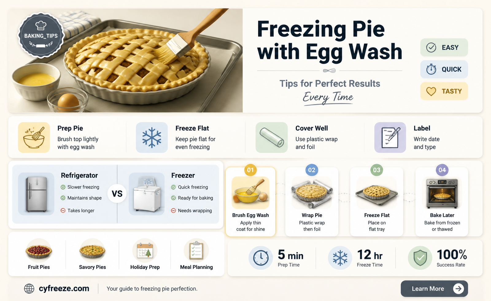 can you freeze a pie with egg wash on top