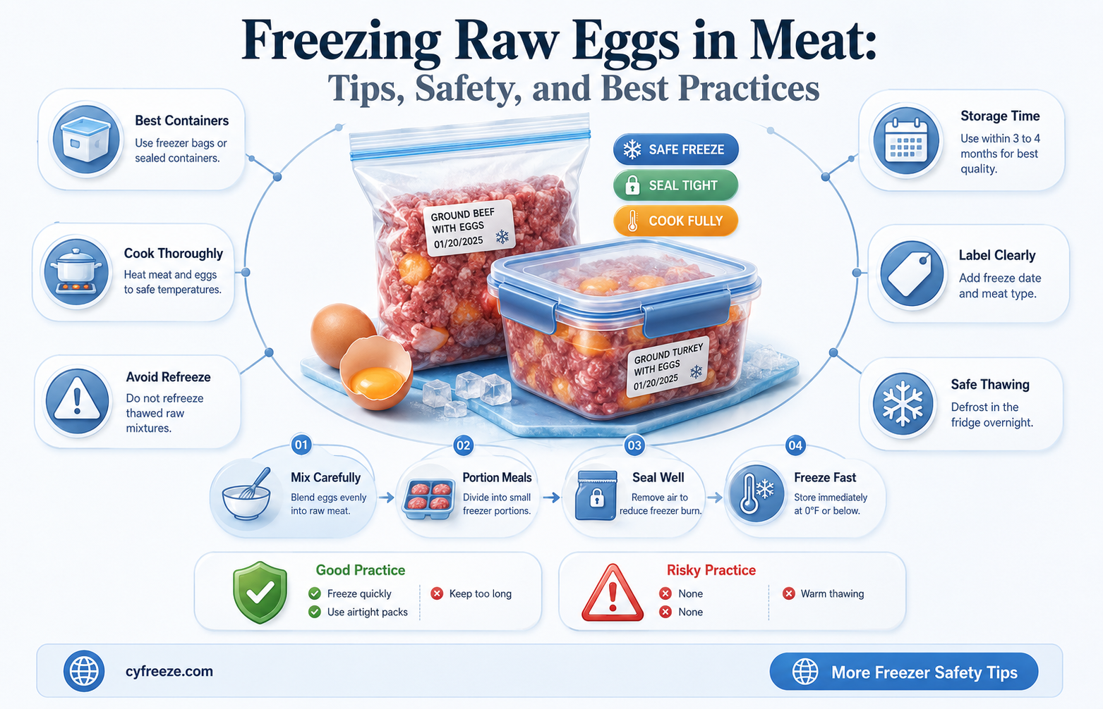 can you freeze raw egg in meat