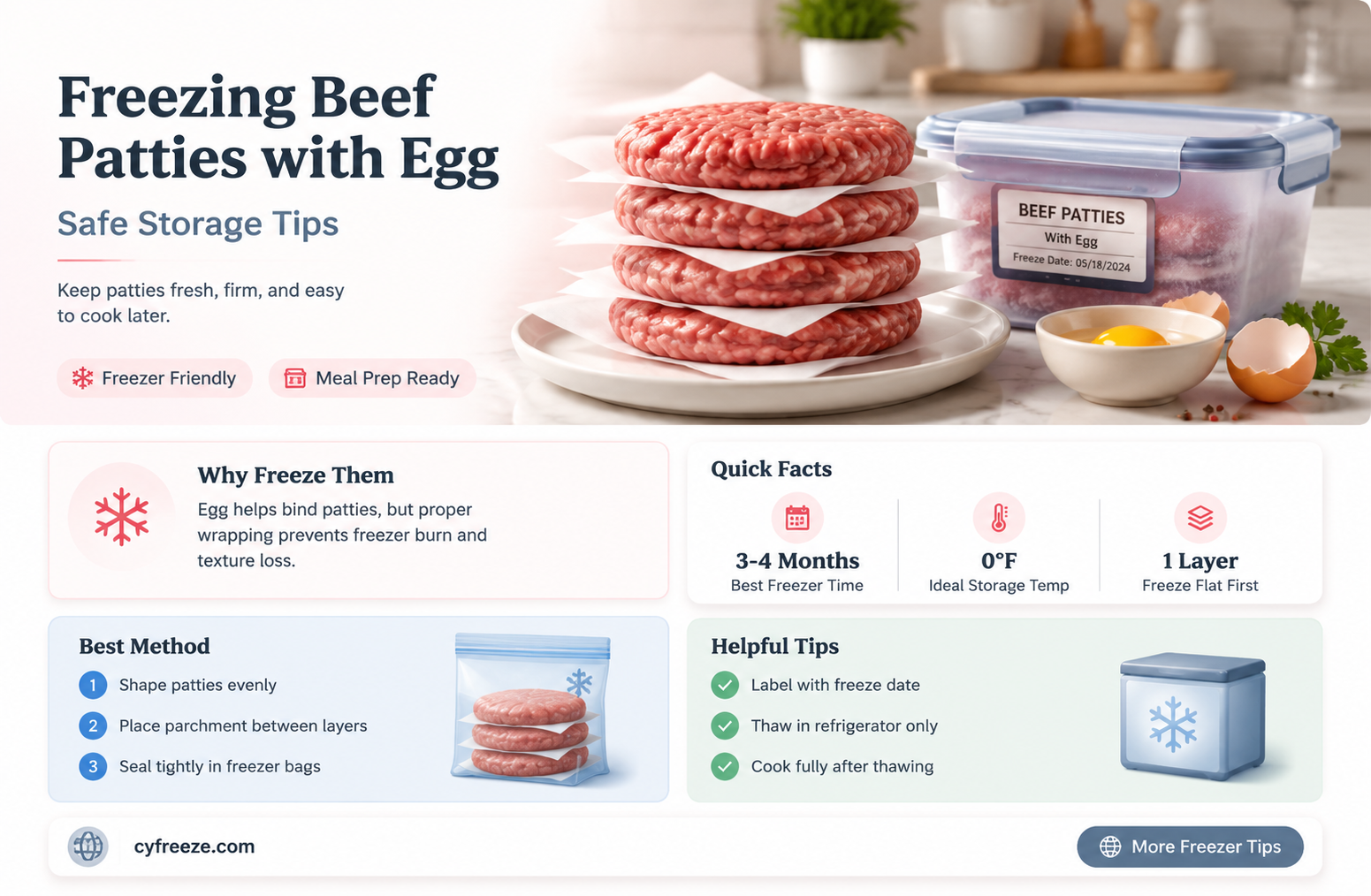 can you freeze uncooked beef paddies with egg mixed in