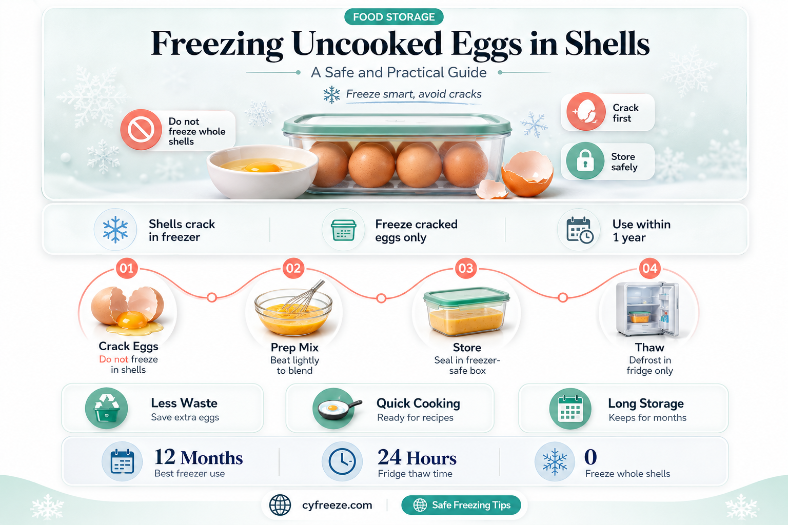can you freeze uncooked eggs in therir shells