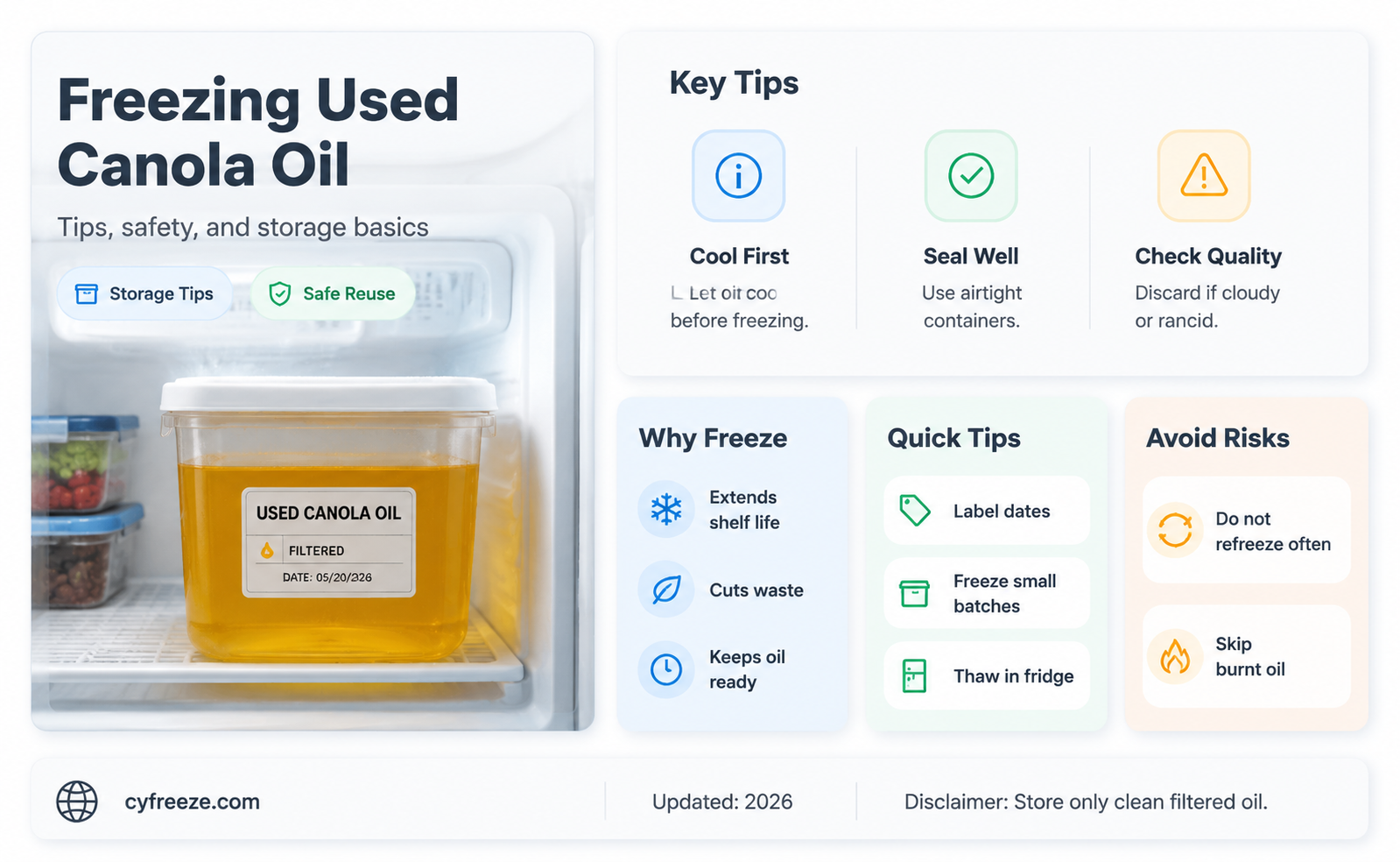 can you freeze used canola oil