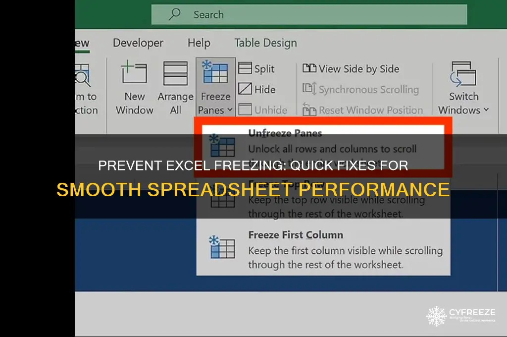 how can i get an excel spreadsheet to stop freezing