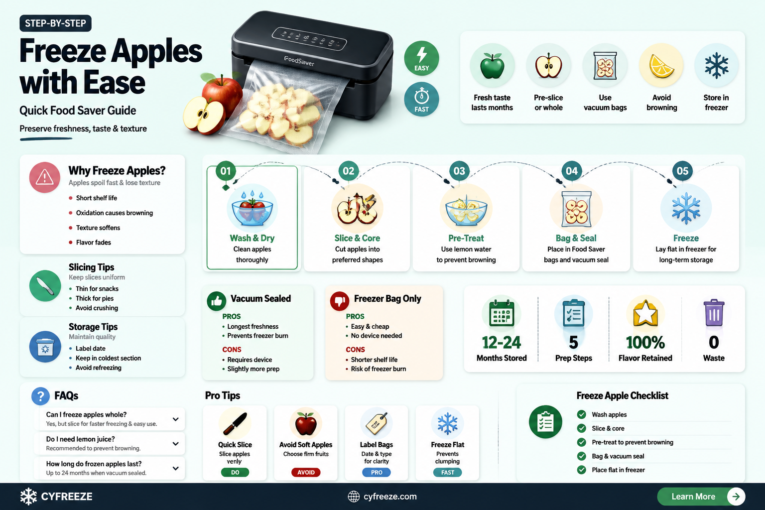 can you freeze apples using a food saver