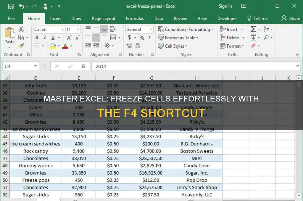 how to freeze cell in excel using f4