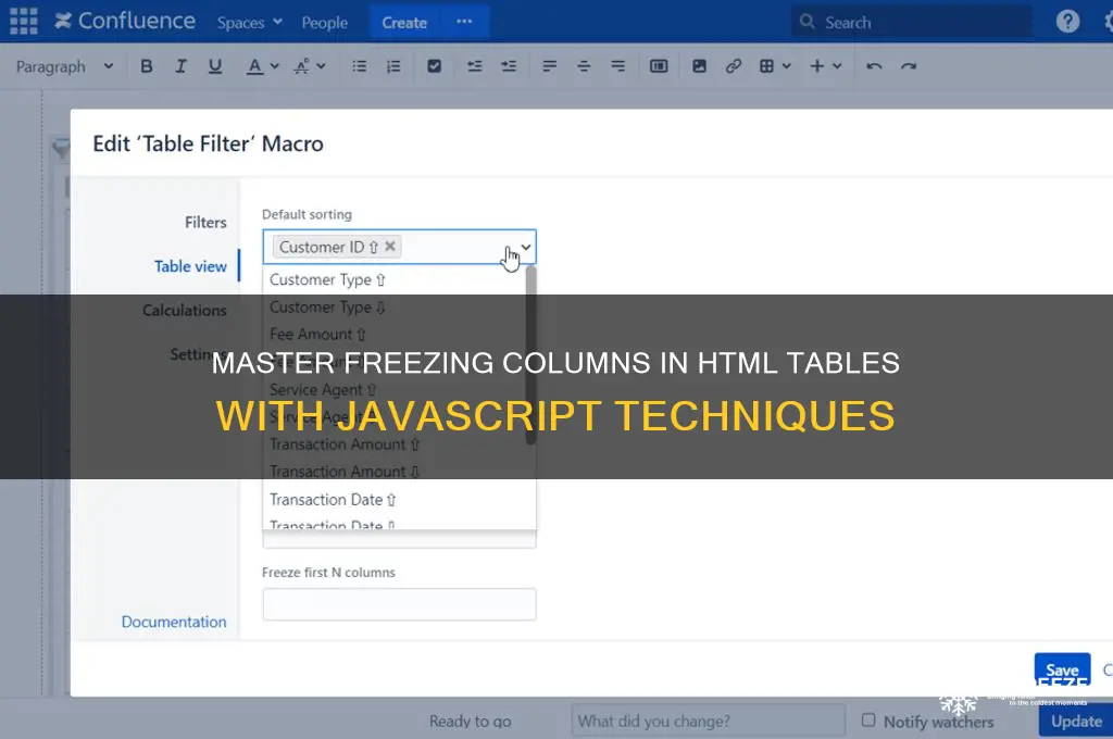 how to freeze columns using javascript and html
