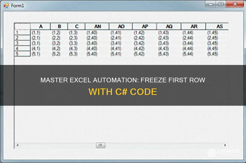 how to freeze first row in excel using c