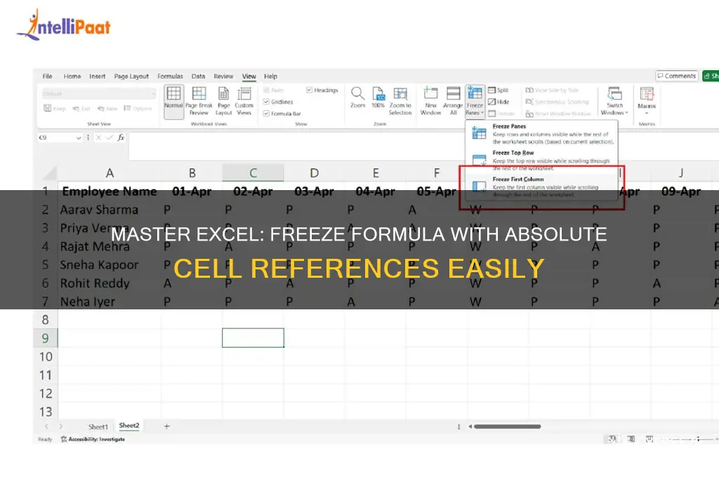 how to freeze formula in excel using