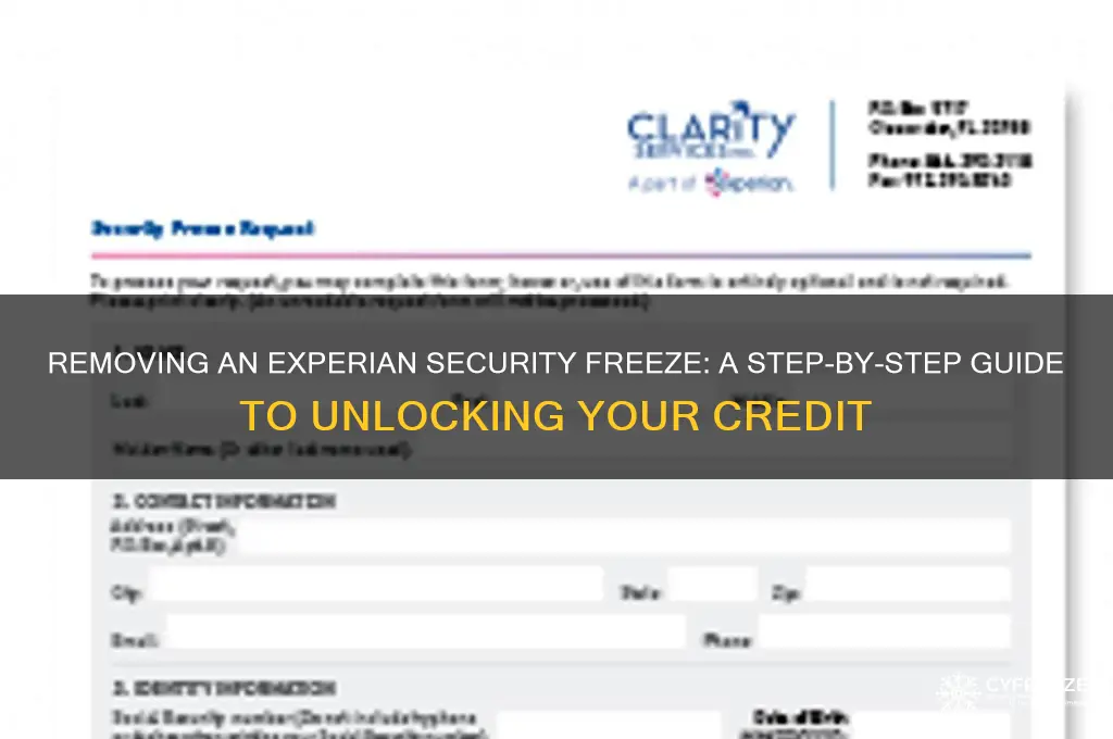 how to get rid of a security freeze with experian