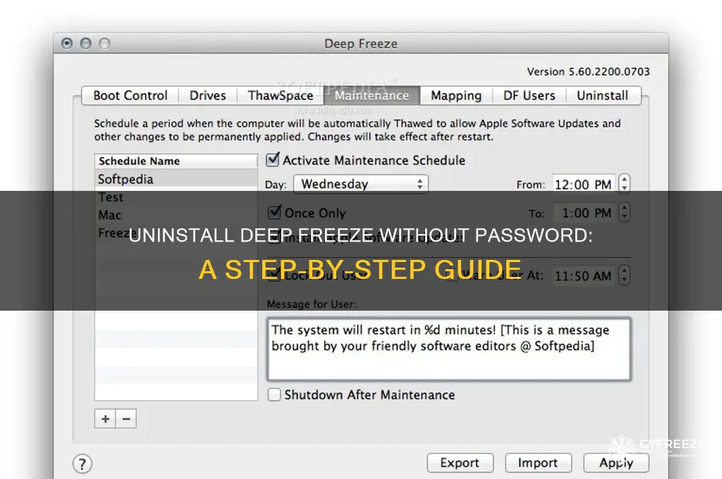 how to uninstall deep freeze without using password