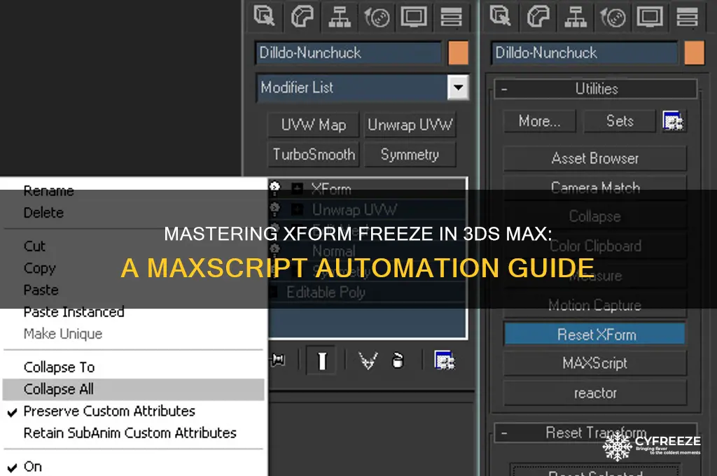 how to xform freeze using maxscript