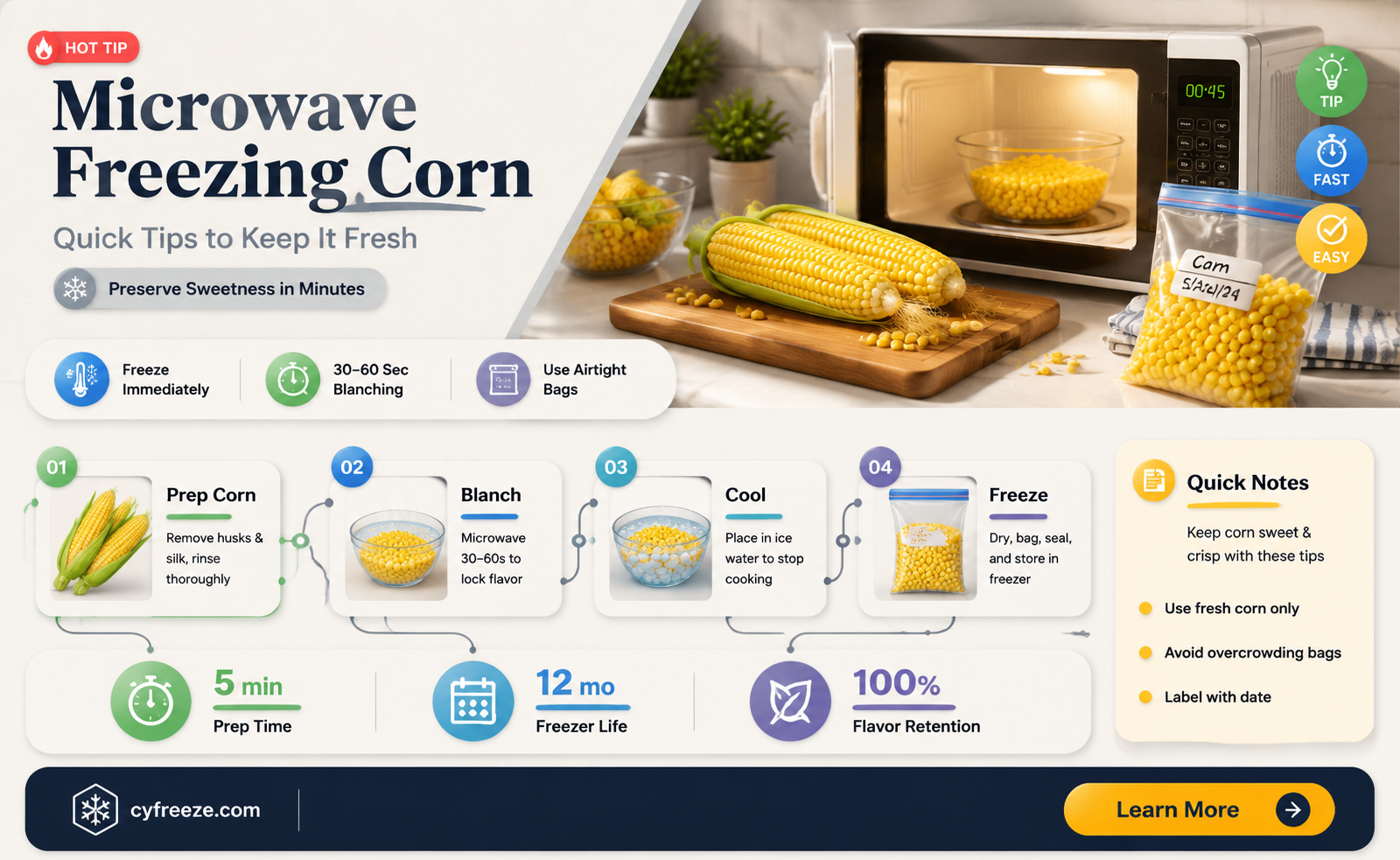 can you freeze corn using your microwave
