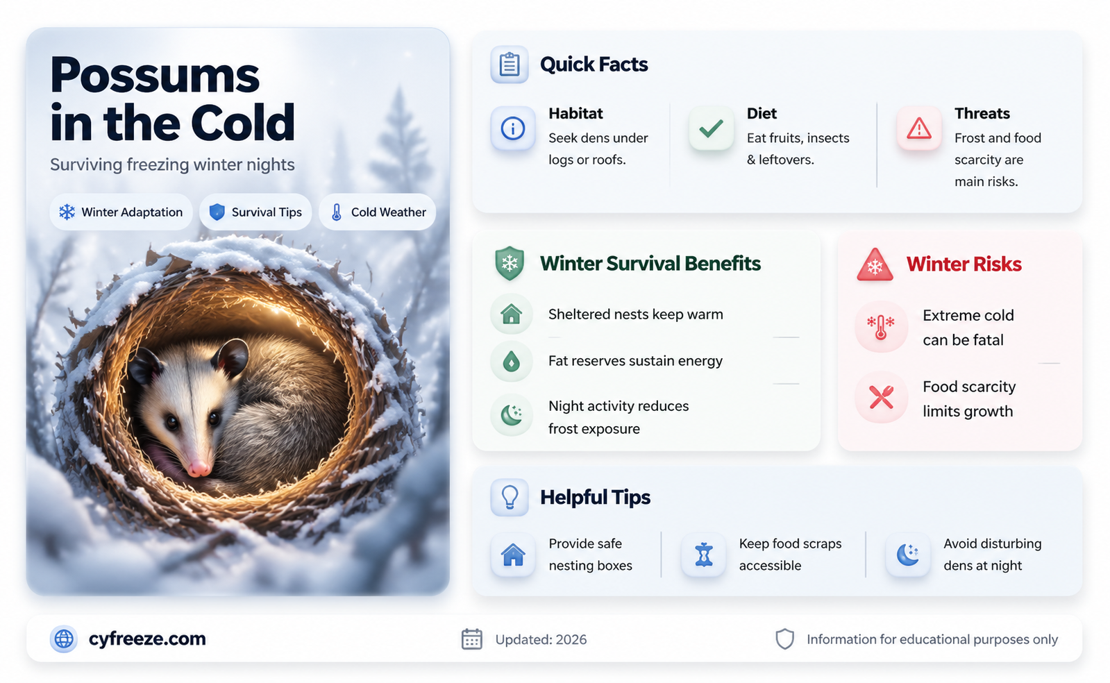 can possums survive freezing temperatures