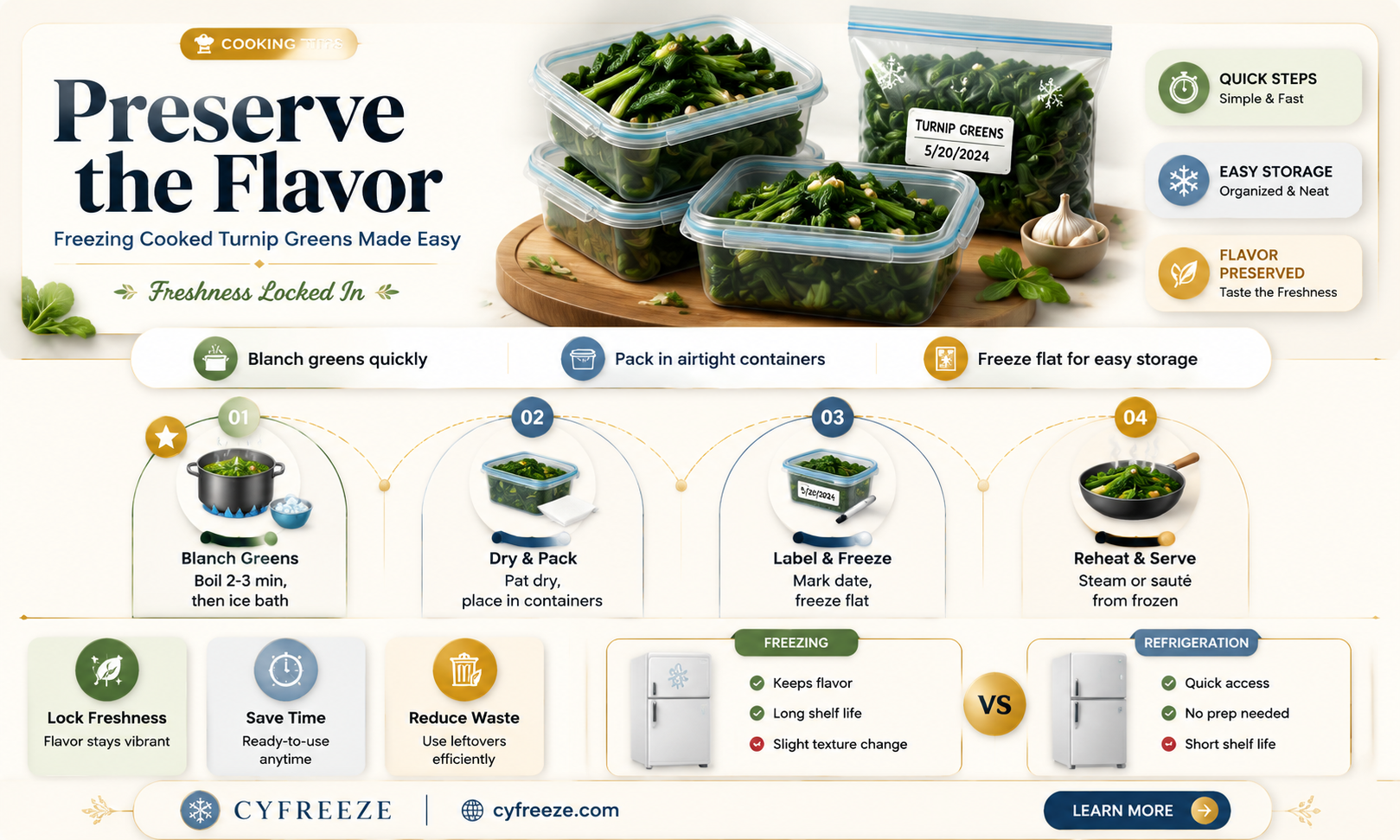 can you freeze cooked turnip greens