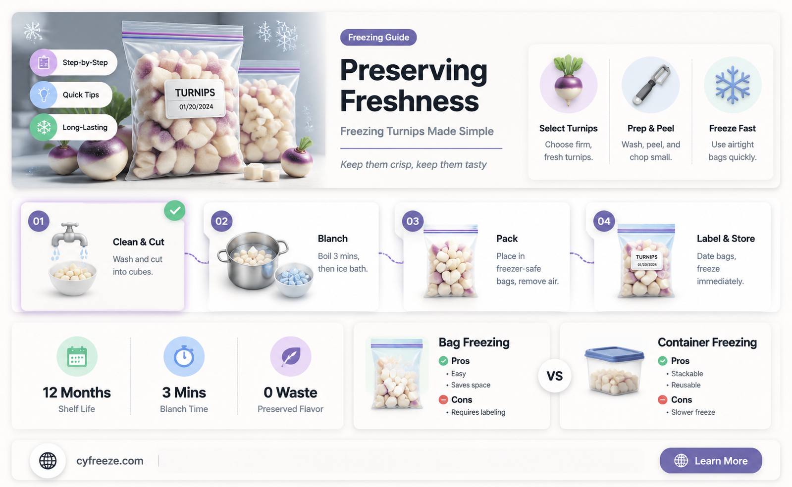can you freeze fresh turnips
