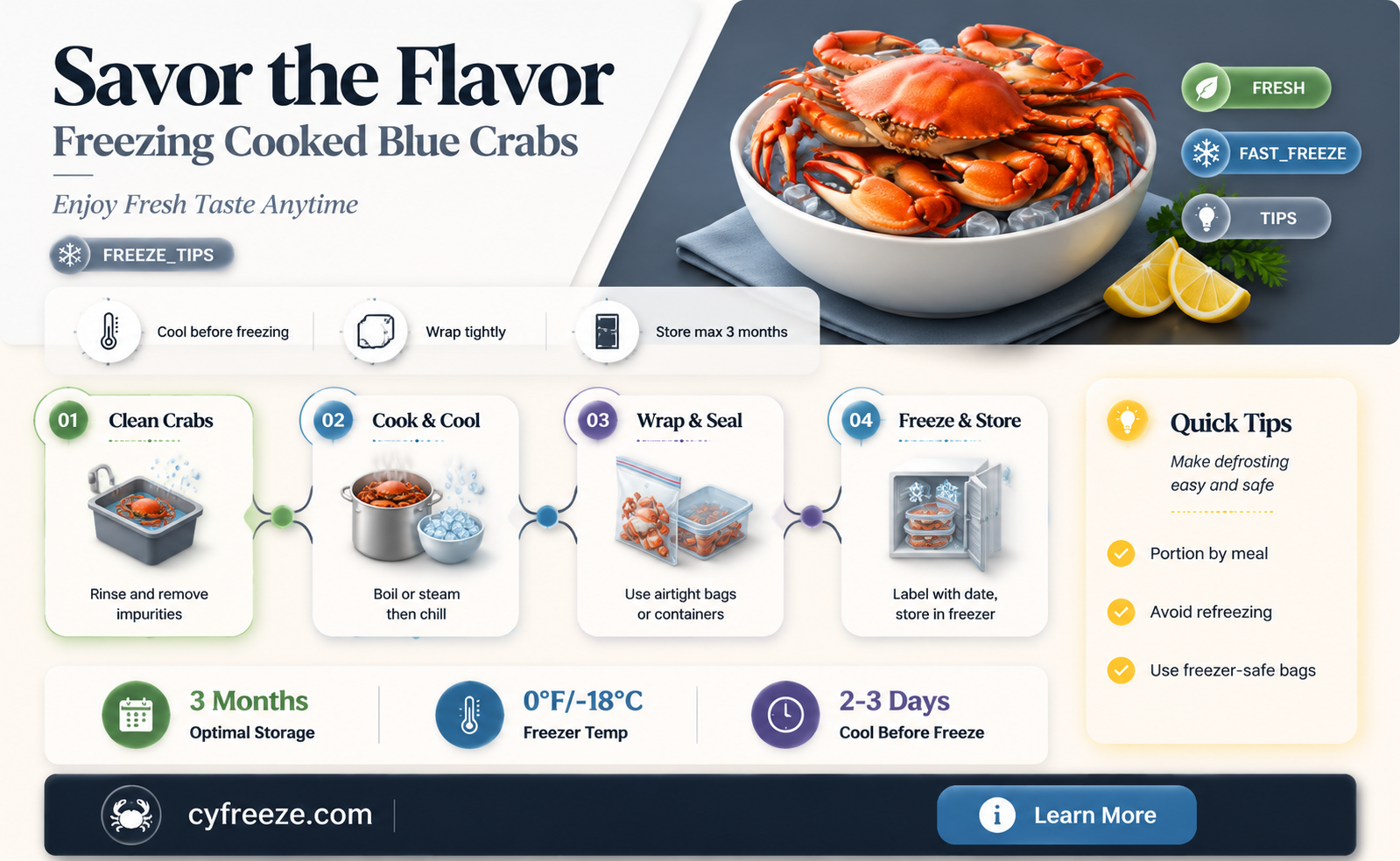 can you freeze cooked blue crabs
