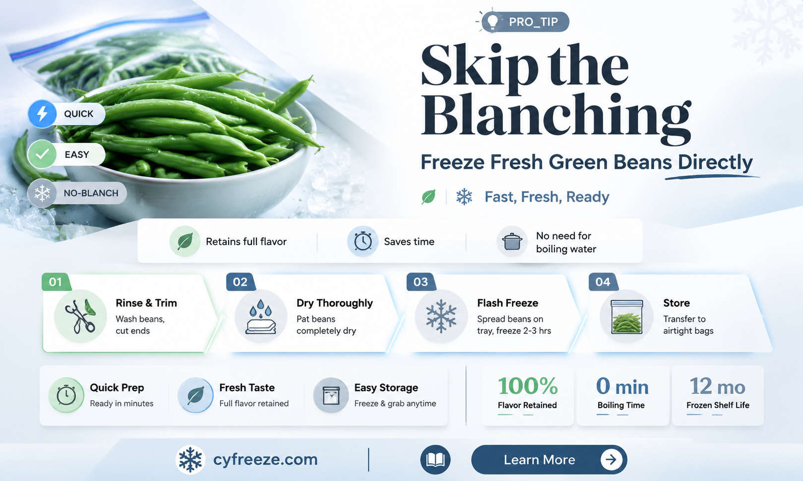 can you freeze fresh green beans without blanching