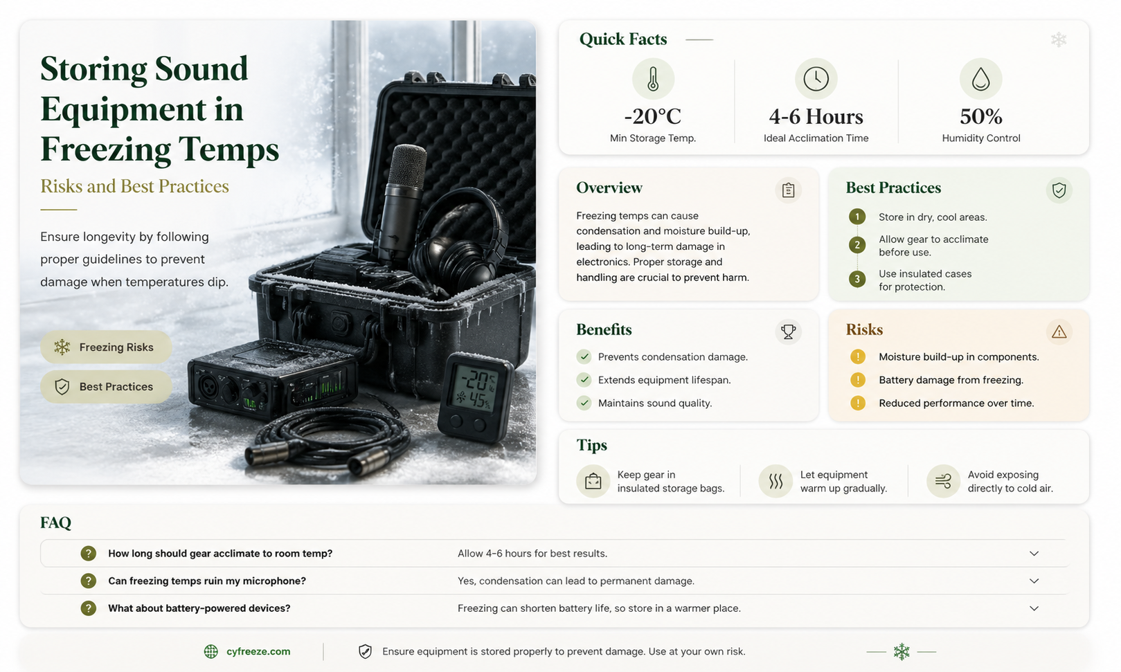 can sound equipment be stored in freezing temperatures