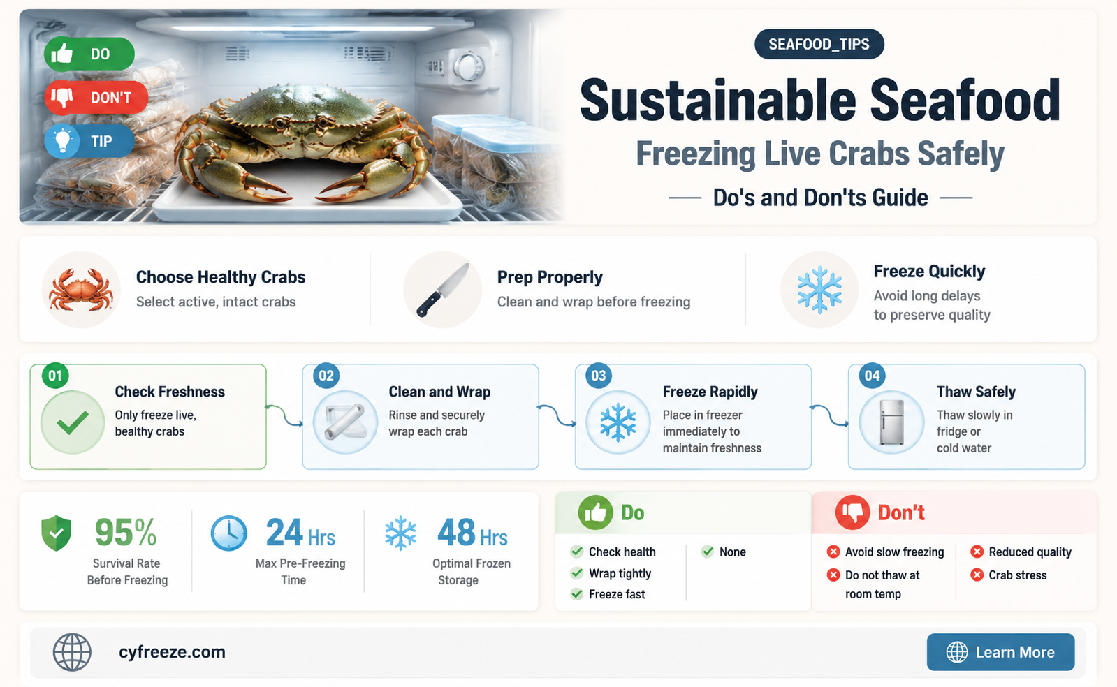 can you freeze live crabs and cook later