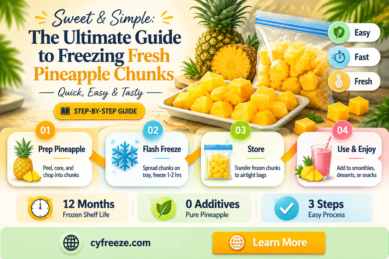 can you freeze fresh pineapple chunks
