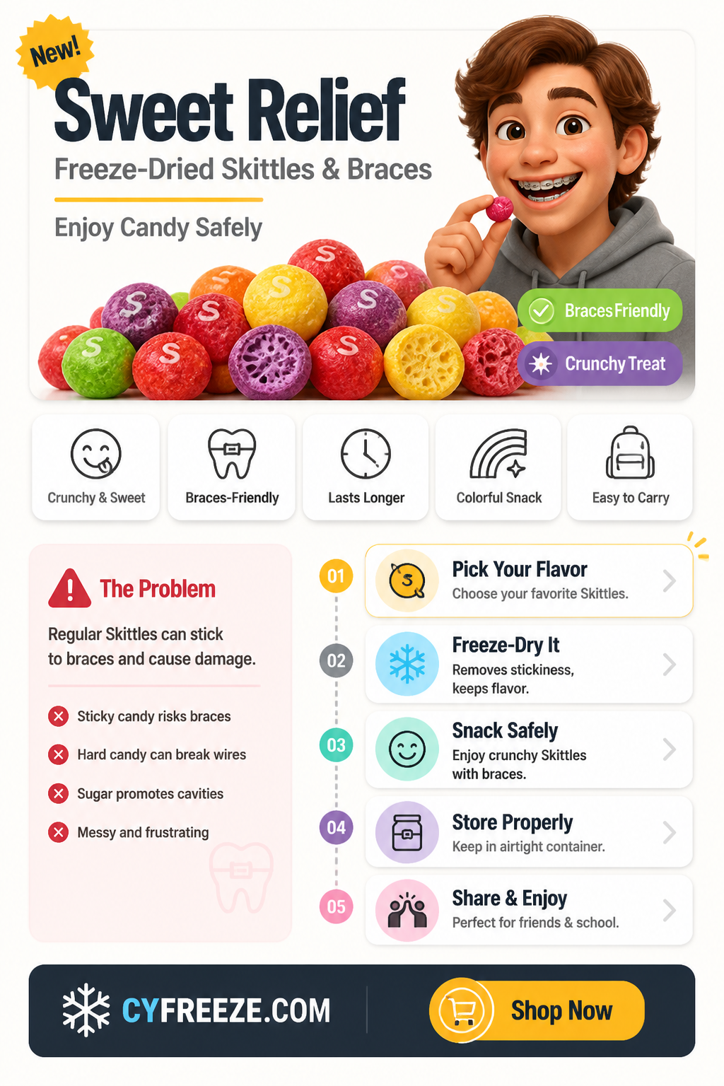 can you eat freeze dried skittles with braces