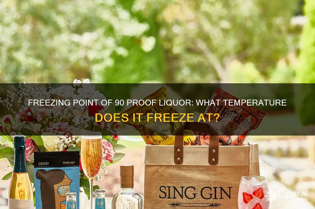 what temperature does 90 proof liquor freeza at