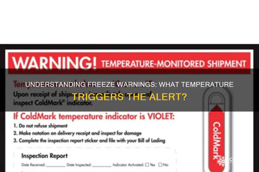 what temperature is a freeze warning