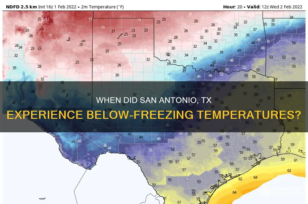 when did get below freezing in sa tx